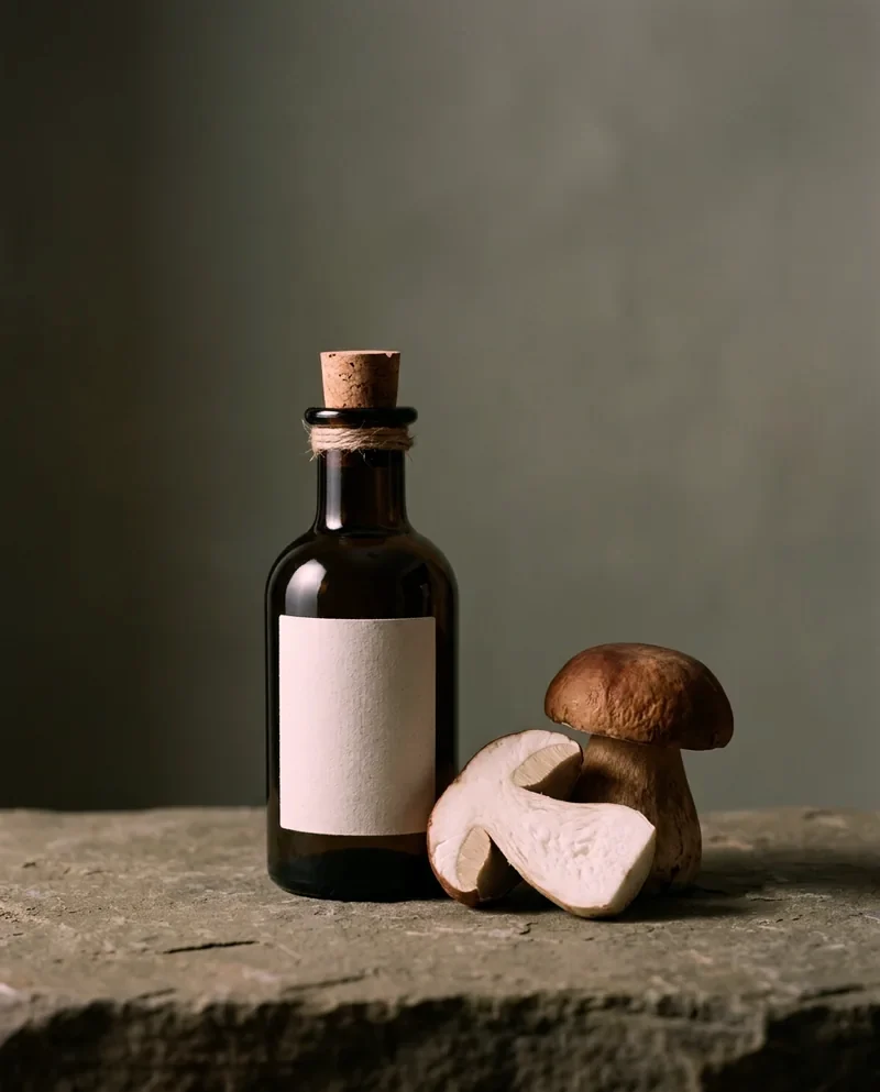 Olivenöl Boletus mit frischen Steinpilzen